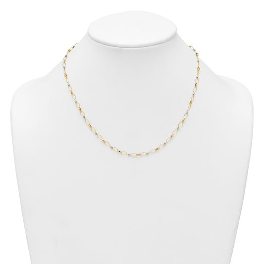 14k Two-tone Polished and Twisted Fancy Oval Links and Faceted Beads 18 inch Necklace