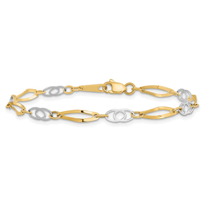 14k Two-Tone Polished Fancy Link 7 inch Bracelet