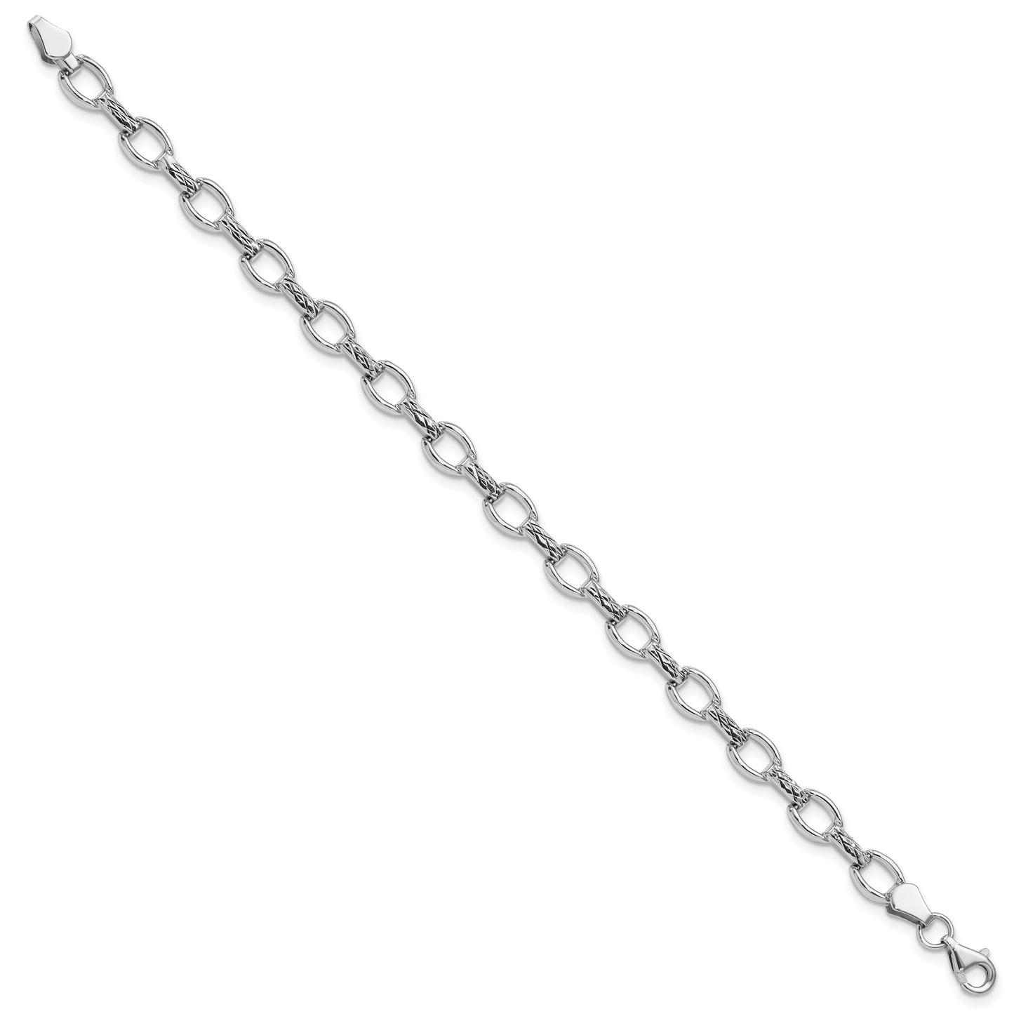 14k White Gold Polished Diamond-cut 7mm Fancy Link 7 inch Bracelet