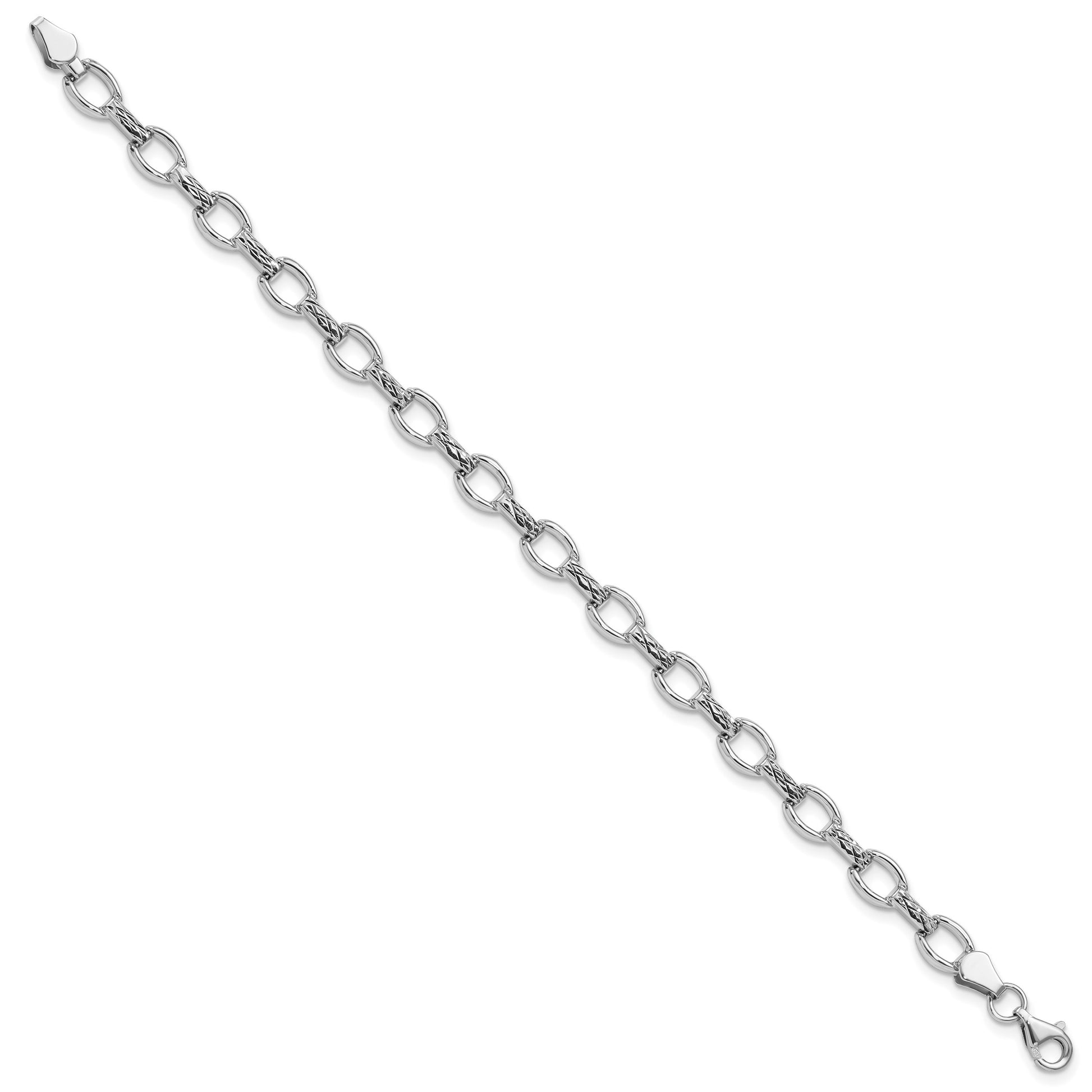 14k White Gold Polished Diamond-cut 7mm Fancy Link 7 inch Bracelet