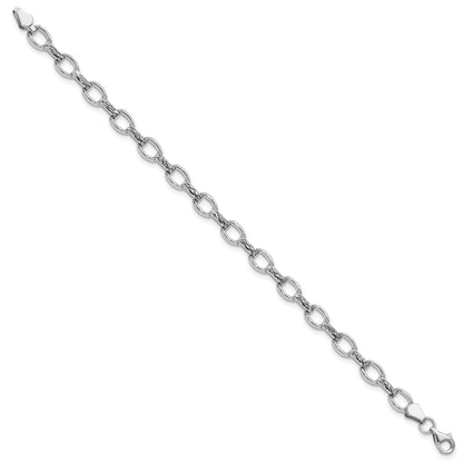 14k White Gold Polished Diamond-cut 7mm Fancy Link 7 inch Bracelet
