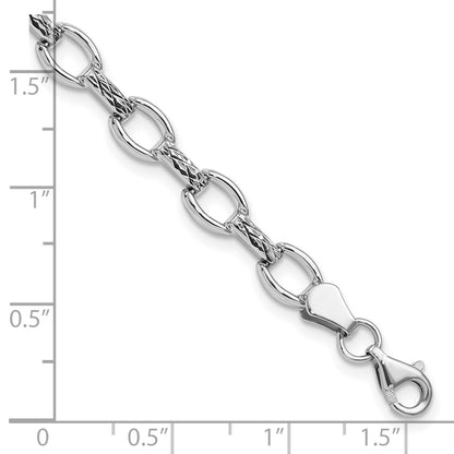 14k White Gold Polished Diamond-cut 7mm Fancy Link 7 inch Bracelet