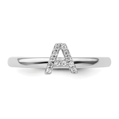 14K White Gold Stackable Diamond Initial A Size 7 Ring