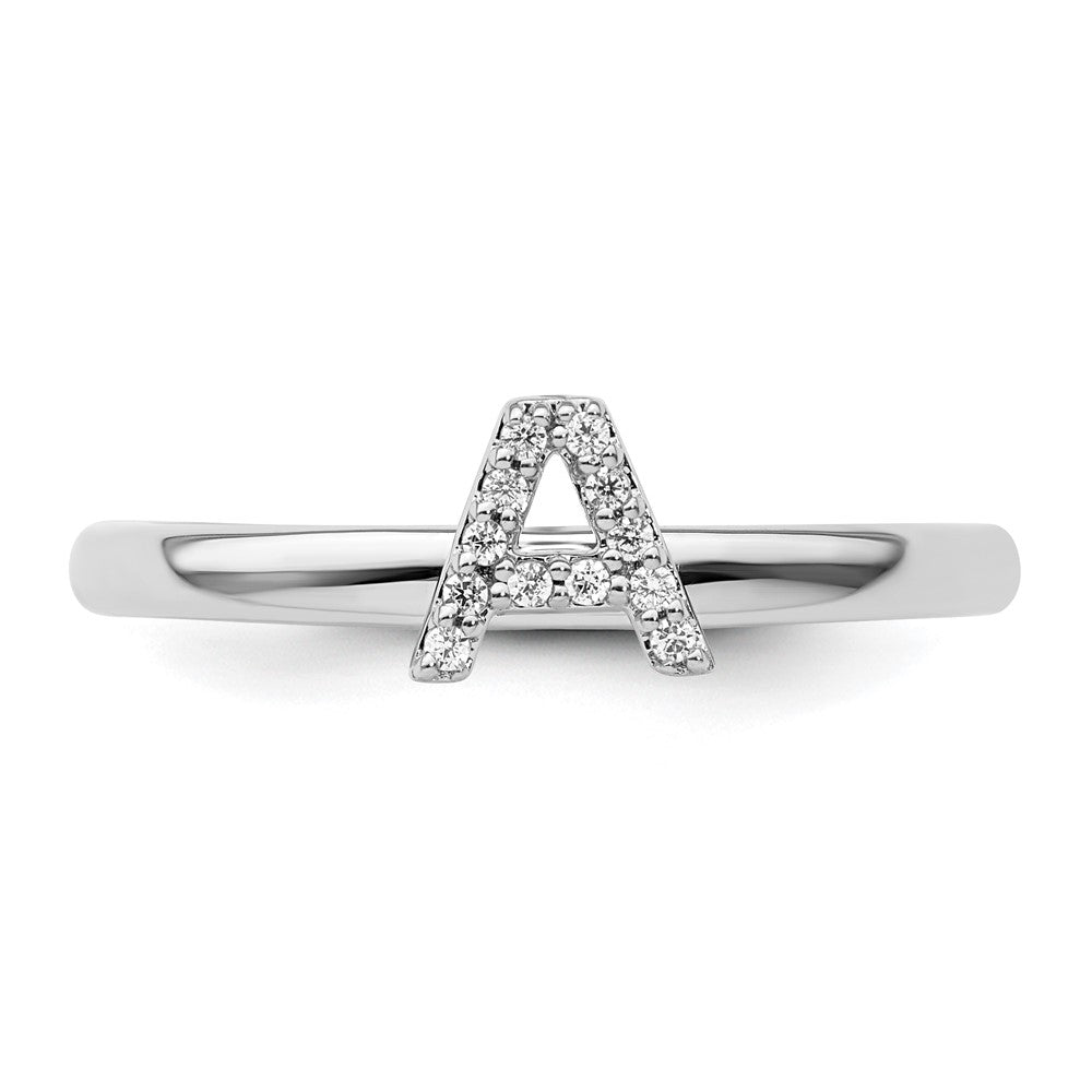 14K White Gold Stackable Diamond Initial A Ring