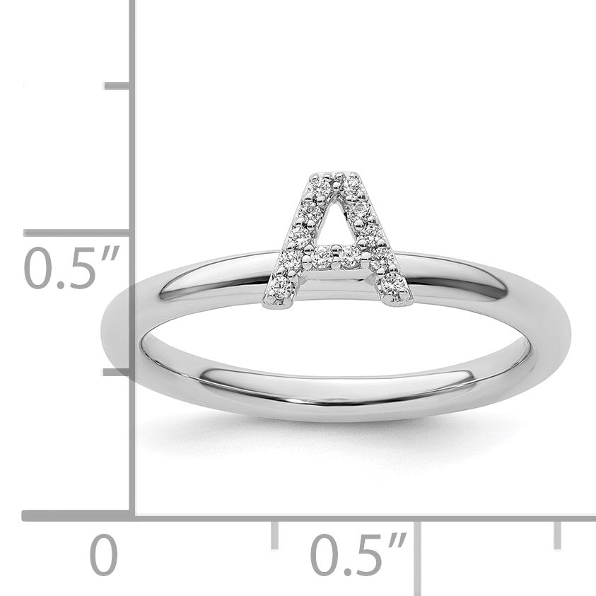 14K White Gold Stackable Diamond Initial A Size 7 Ring