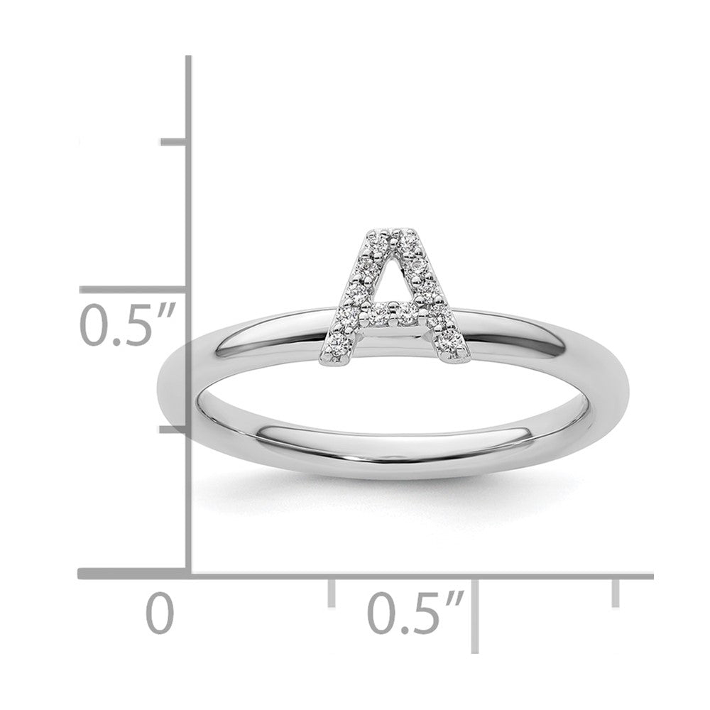 14K White Gold Stackable Diamond Initial A Ring