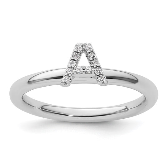 14K White Gold Stackable Diamond Initial A Ring