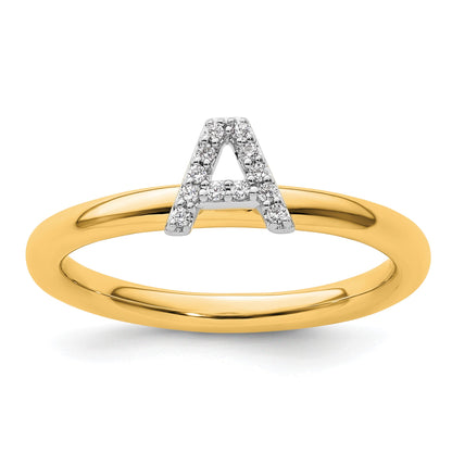 14K Stackable Diamond Initial A Size 7 Ring
