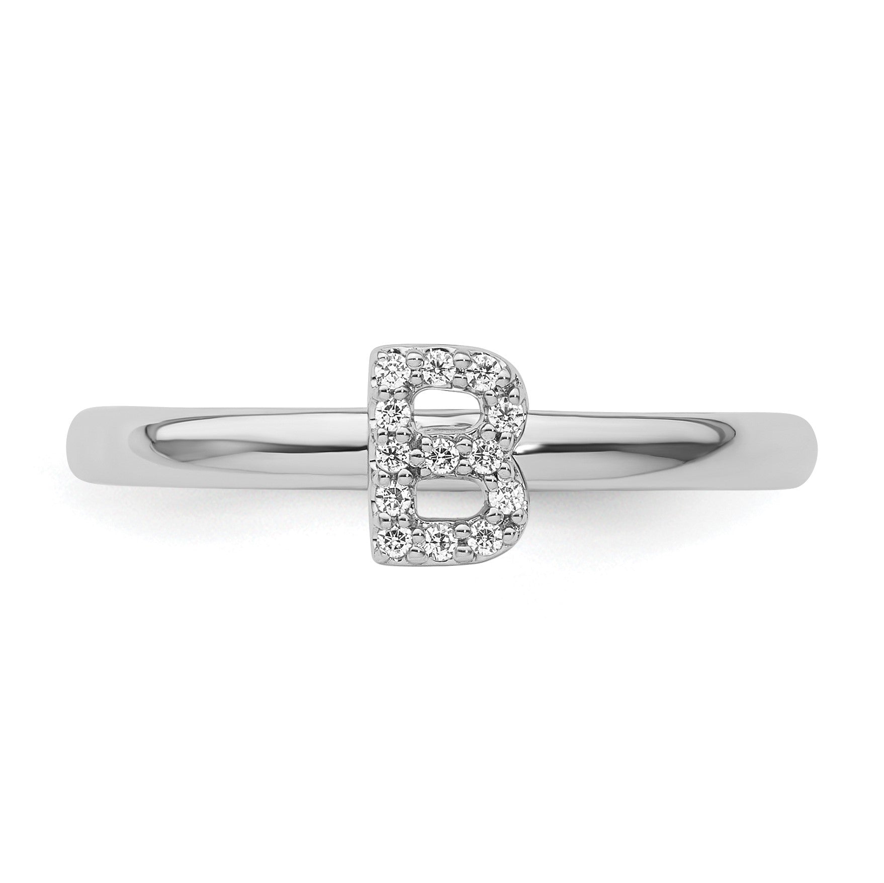 14K White Gold Stackable Diamond Initial B Size 7 Ring