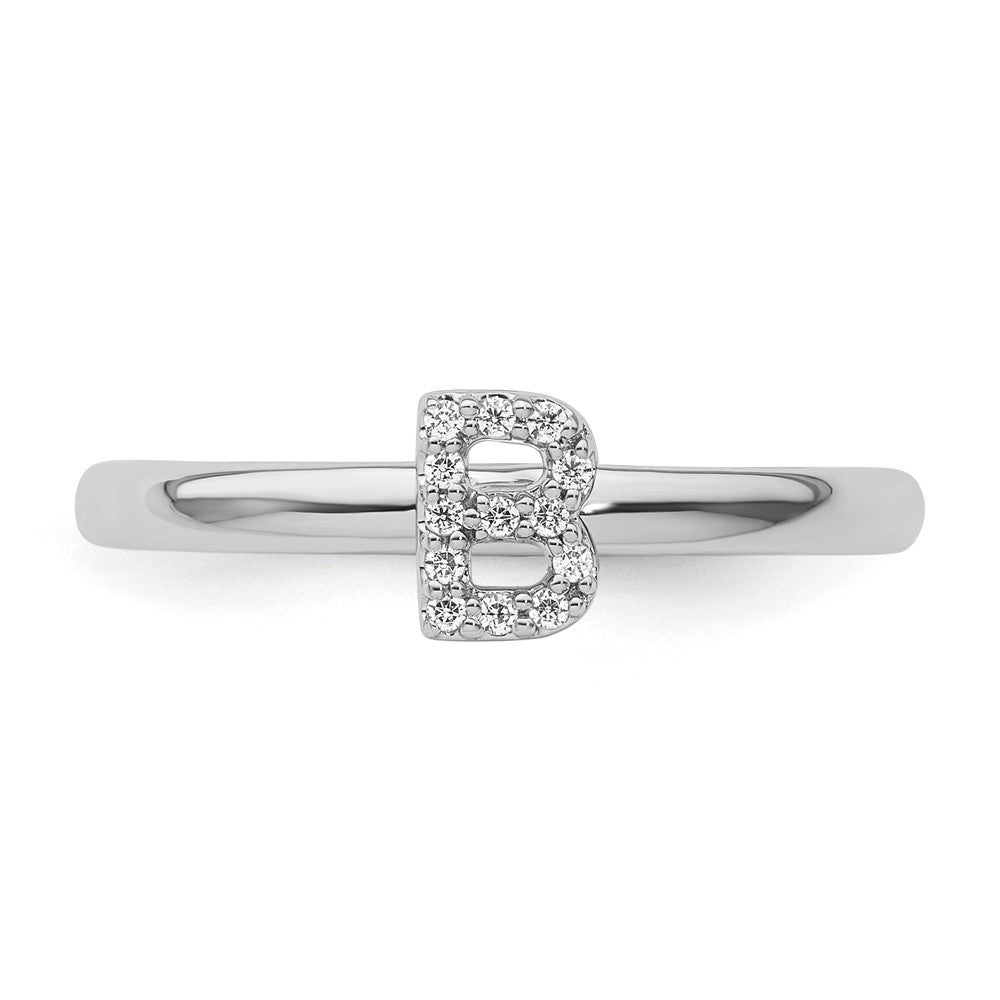 14K White Gold Stackable Diamond Initial B Ring