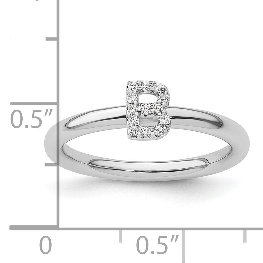 14K White Gold Stackable Diamond Initial B Size 7 Ring
