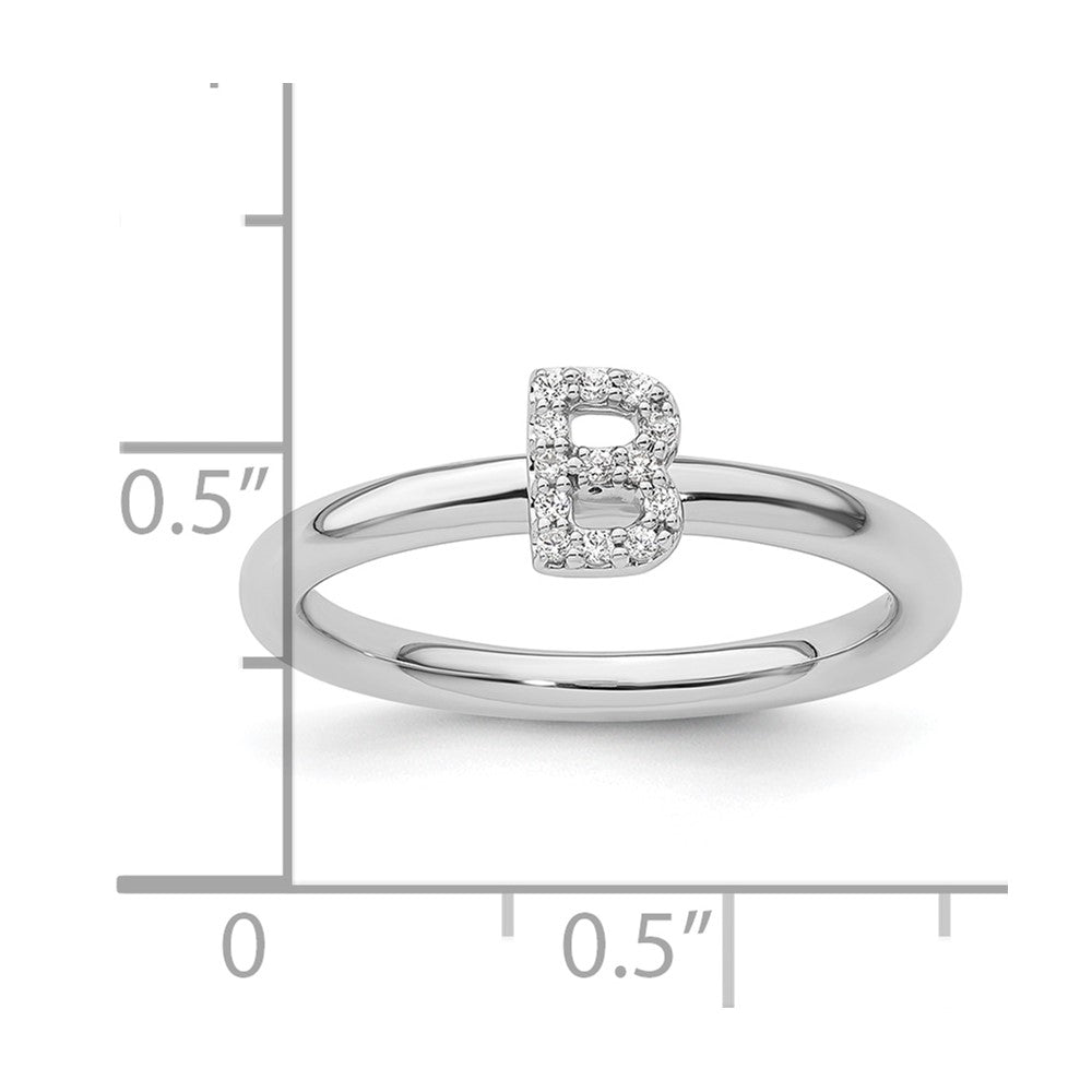 14K White Gold Stackable Diamond Initial B Ring