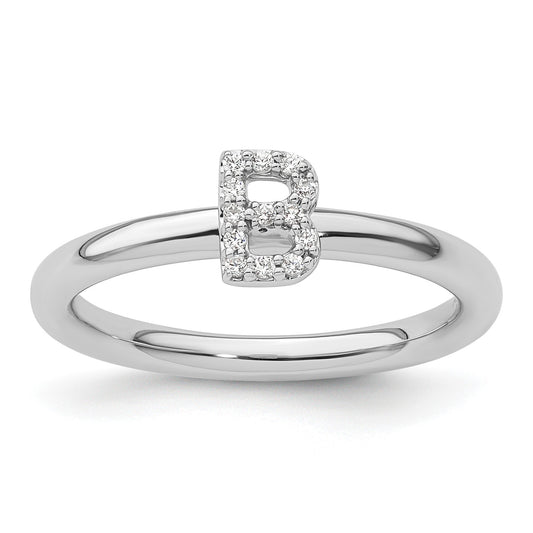 14K White Gold Stackable Diamond Initial B Size 7 Ring