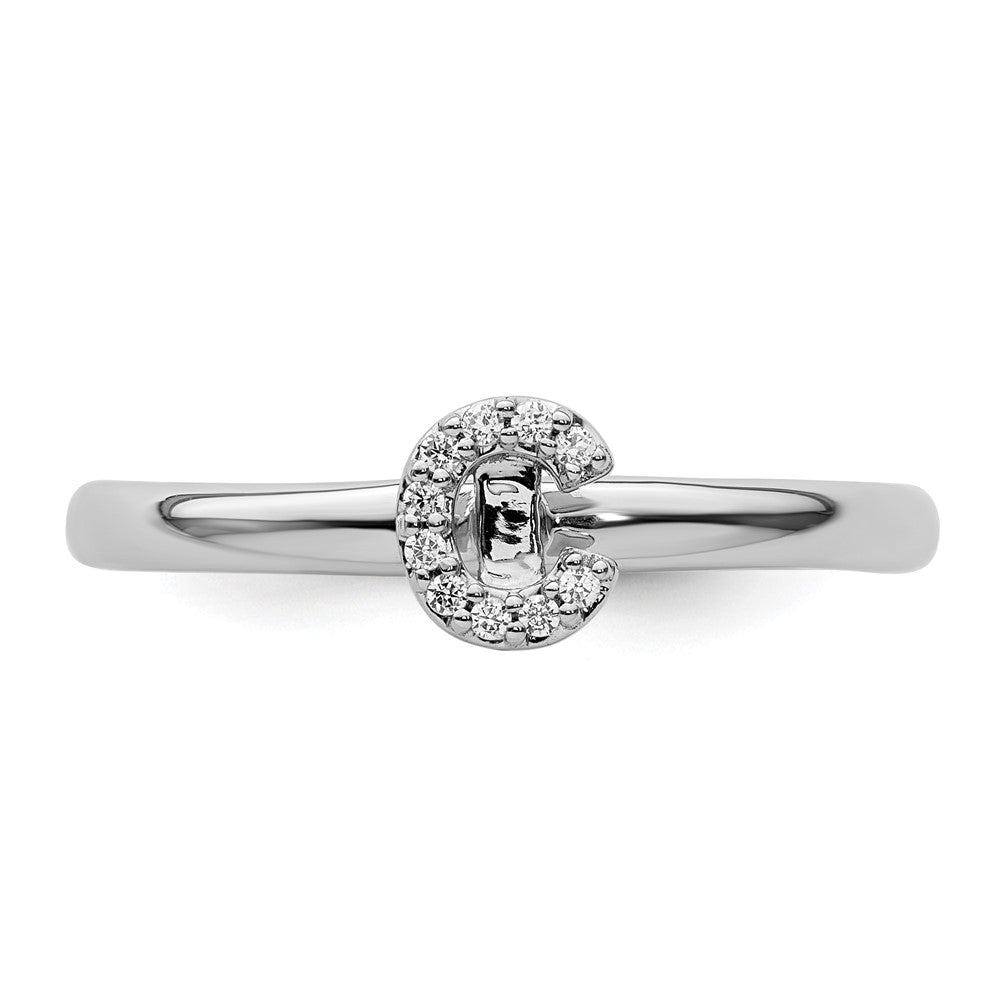 14K White Gold Stackable Diamond Initial C Ring