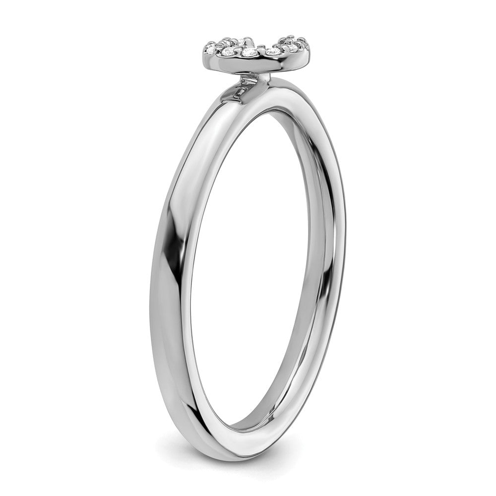 14K White Gold Stackable Diamond Initial C Ring