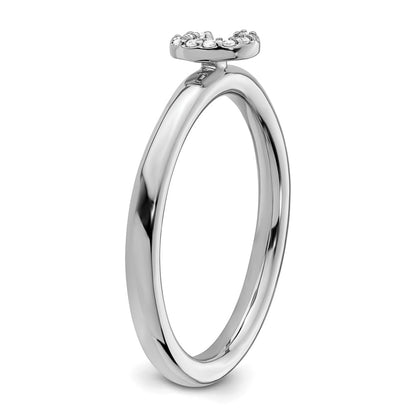 14K White Gold Stackable Diamond Initial C Ring