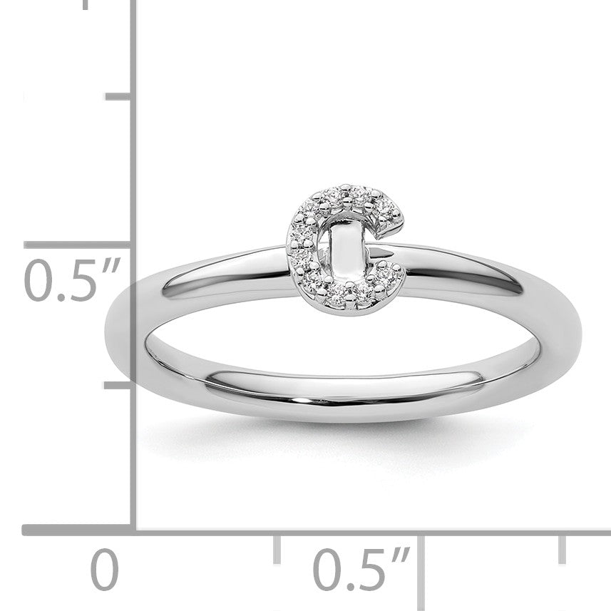 14K White Gold Stackable Diamond Initial C Size 7 Ring