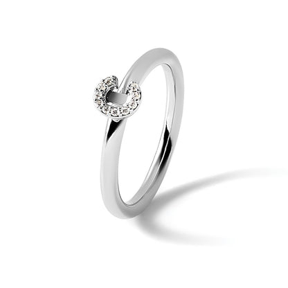 14K White Gold Stackable Diamond Initial C Size 7 Ring