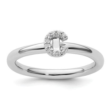14K White Gold Stackable Diamond Initial C Size 7 Ring