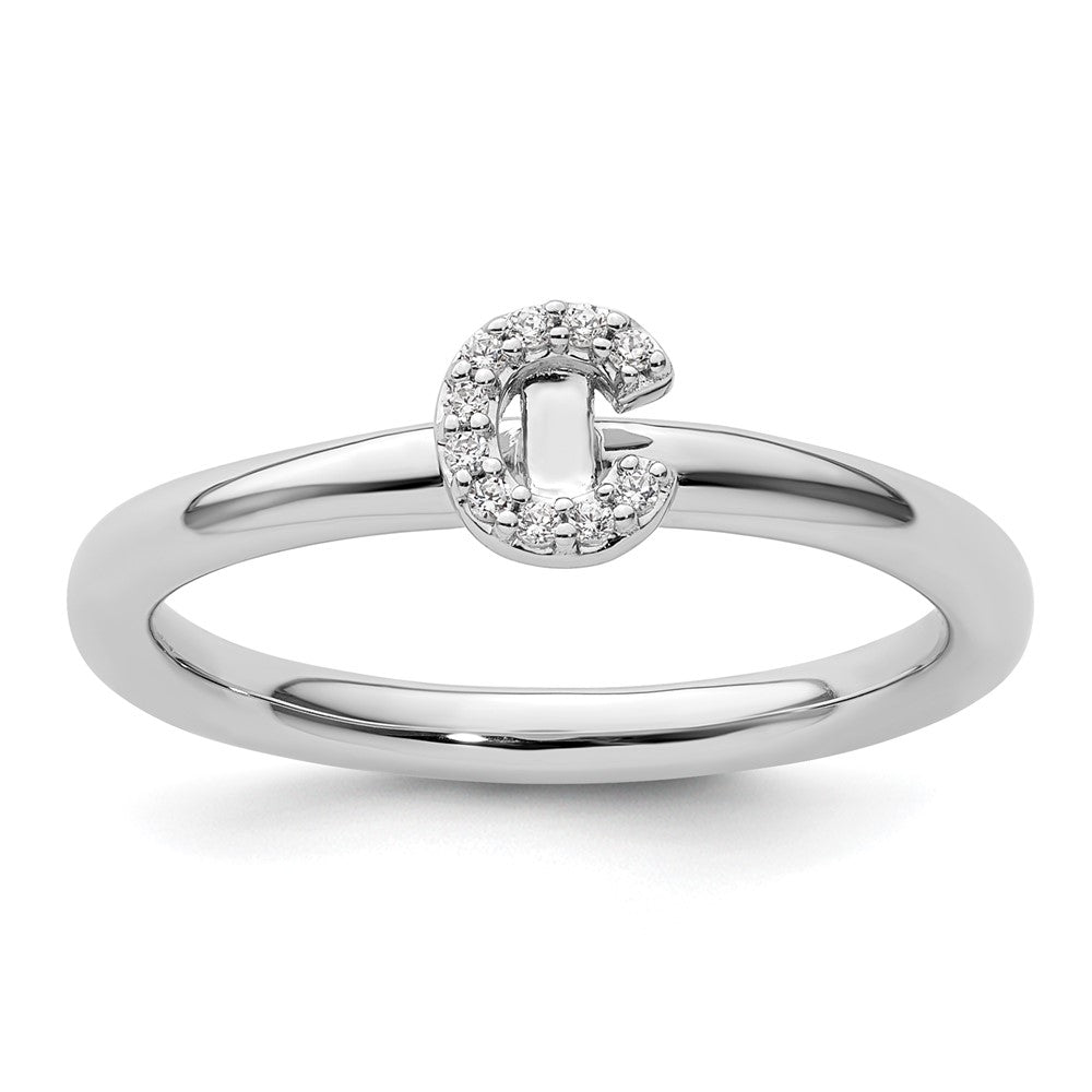 14K White Gold Stackable Diamond Initial C Ring