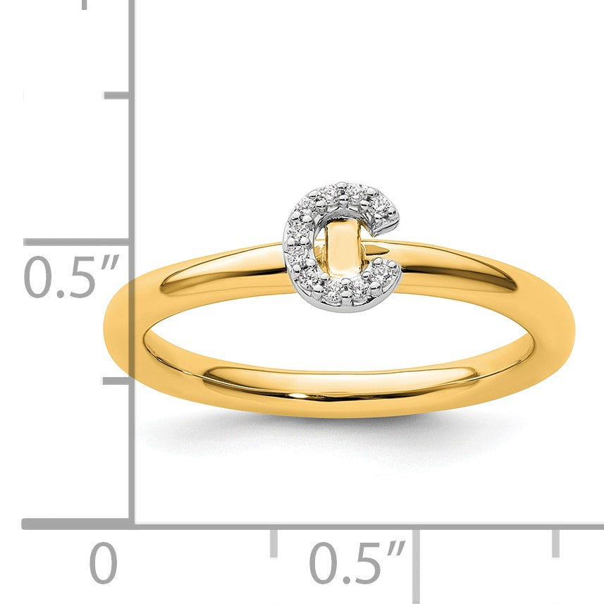 14K Stackable Diamond Initial C Size 7 Ring