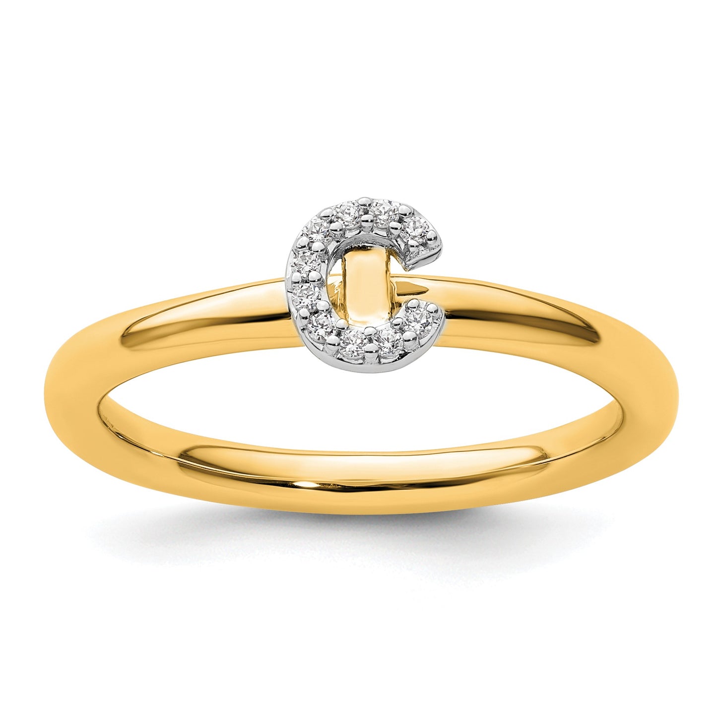 14K Stackable Diamond Initial C Size 7 Ring