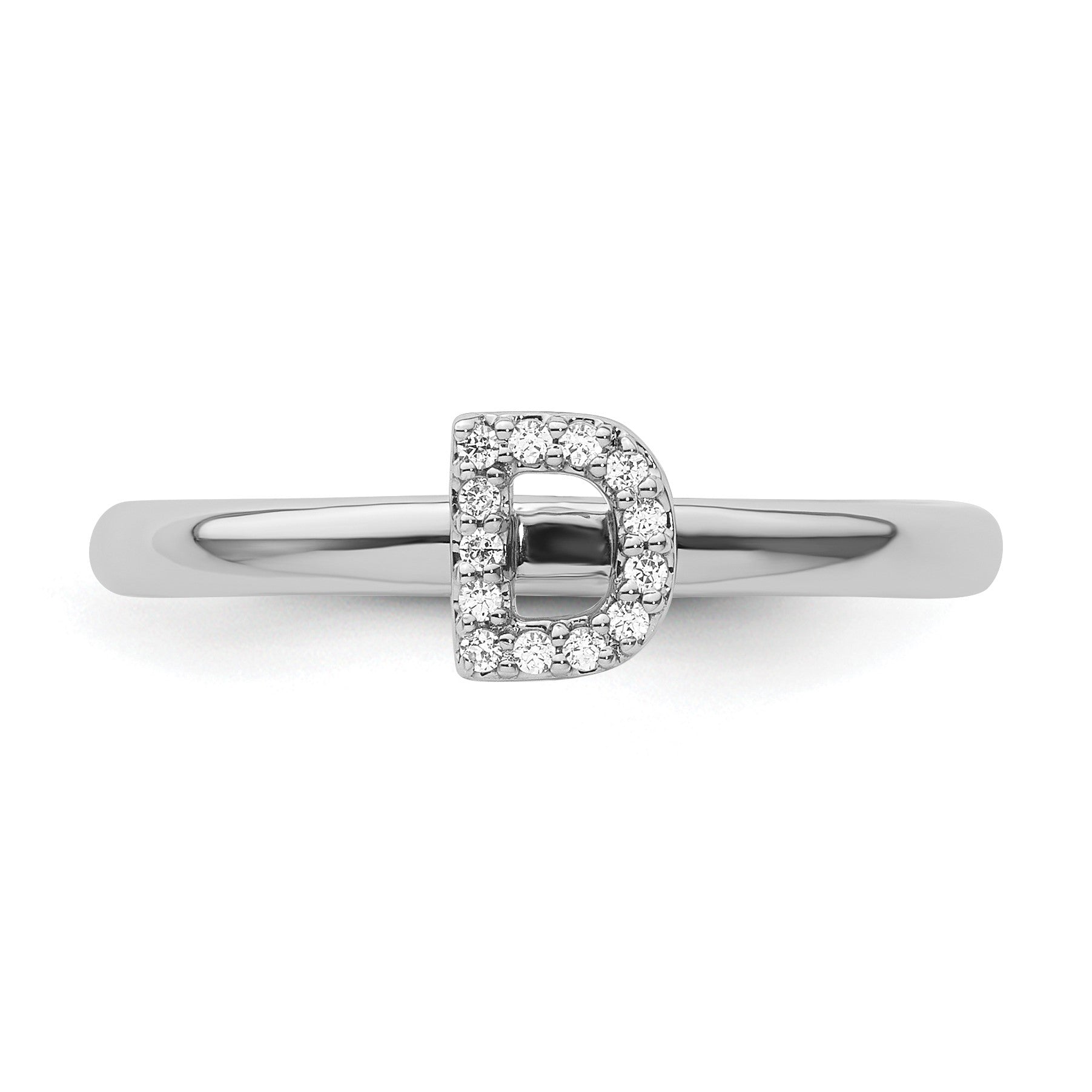 14K White Gold Stackable Diamond Initial D Size 7 Ring