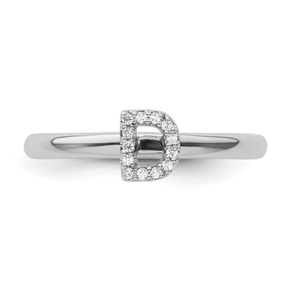 14K White Gold Stackable Diamond Initial D Size 7 Ring