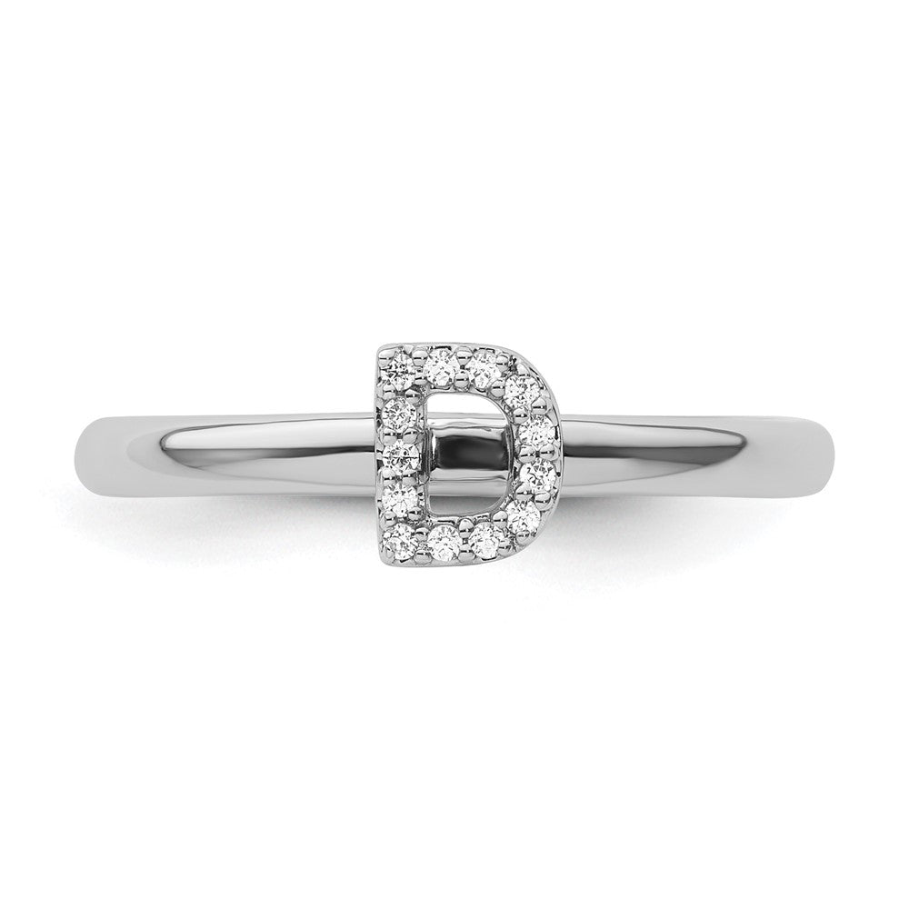 14K White Gold Stackable Diamond Initial D Ring