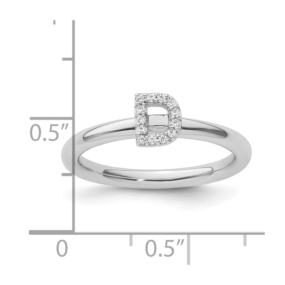 14K White Gold Stackable Diamond Initial D Ring