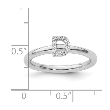 14K White Gold Stackable Diamond Initial D Ring