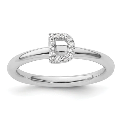 14K White Gold Stackable Diamond Initial D Size 7 Ring