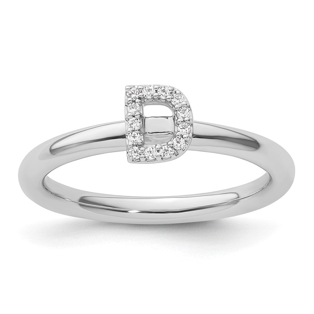 14K White Gold Stackable Diamond Initial D Ring