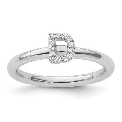 14K White Gold Stackable Diamond Initial D Ring