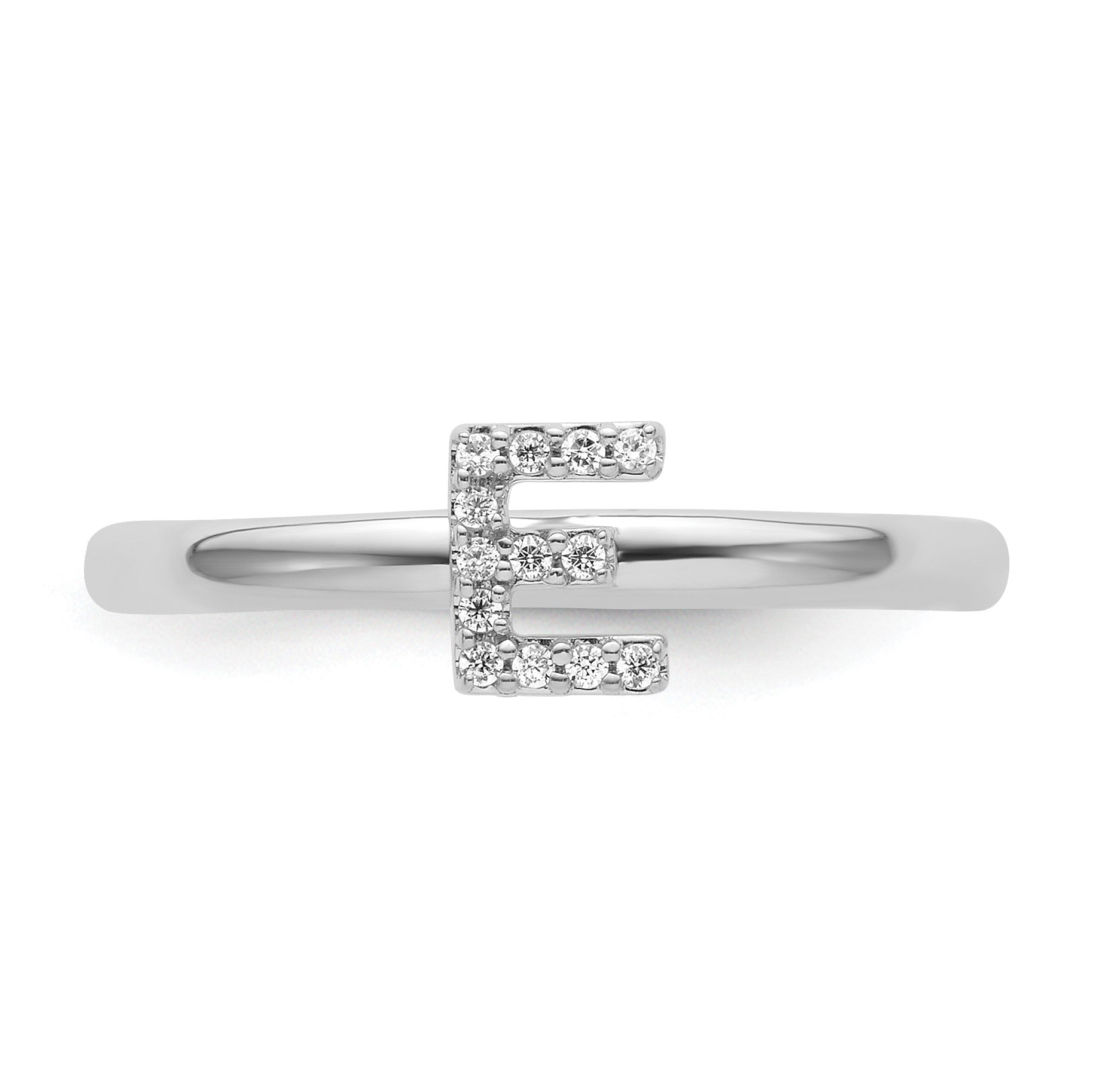 14K White Gold Stackable Diamond Initial E Size 7 Ring