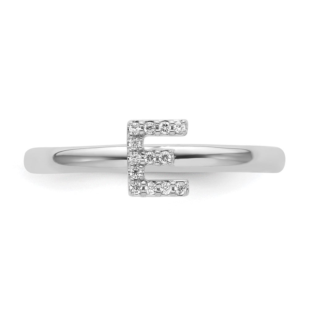 14K White Gold Stackable Diamond Initial E Ring