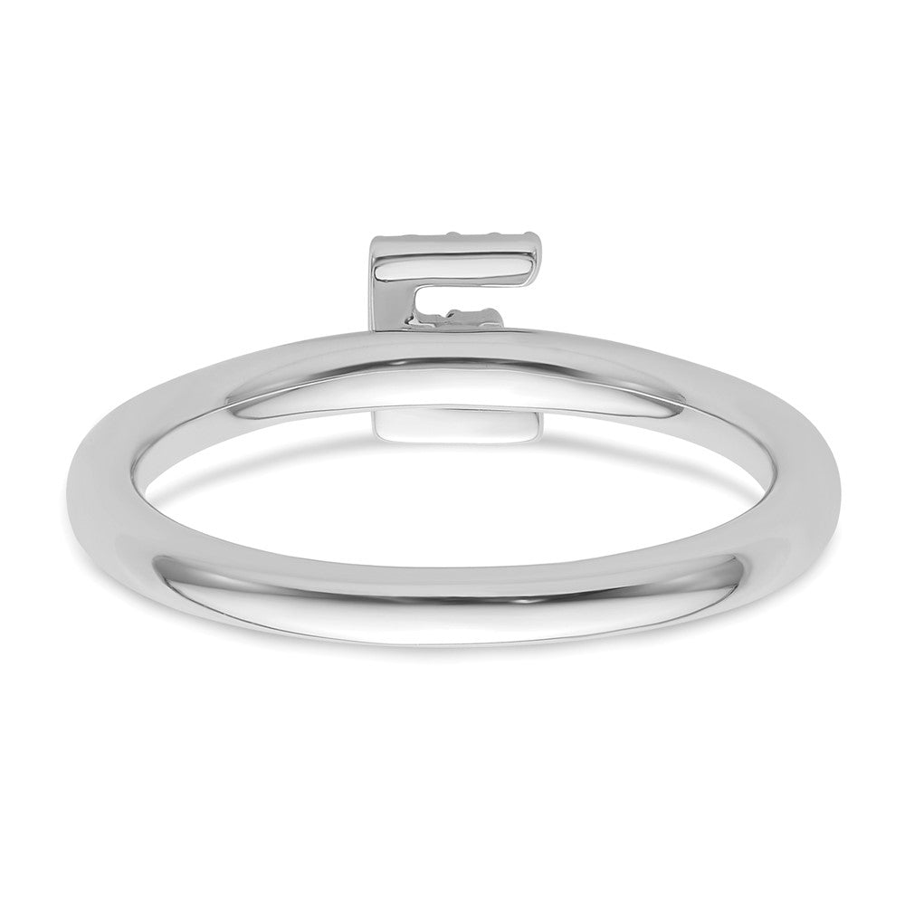 14K White Gold Stackable Diamond Initial E Ring