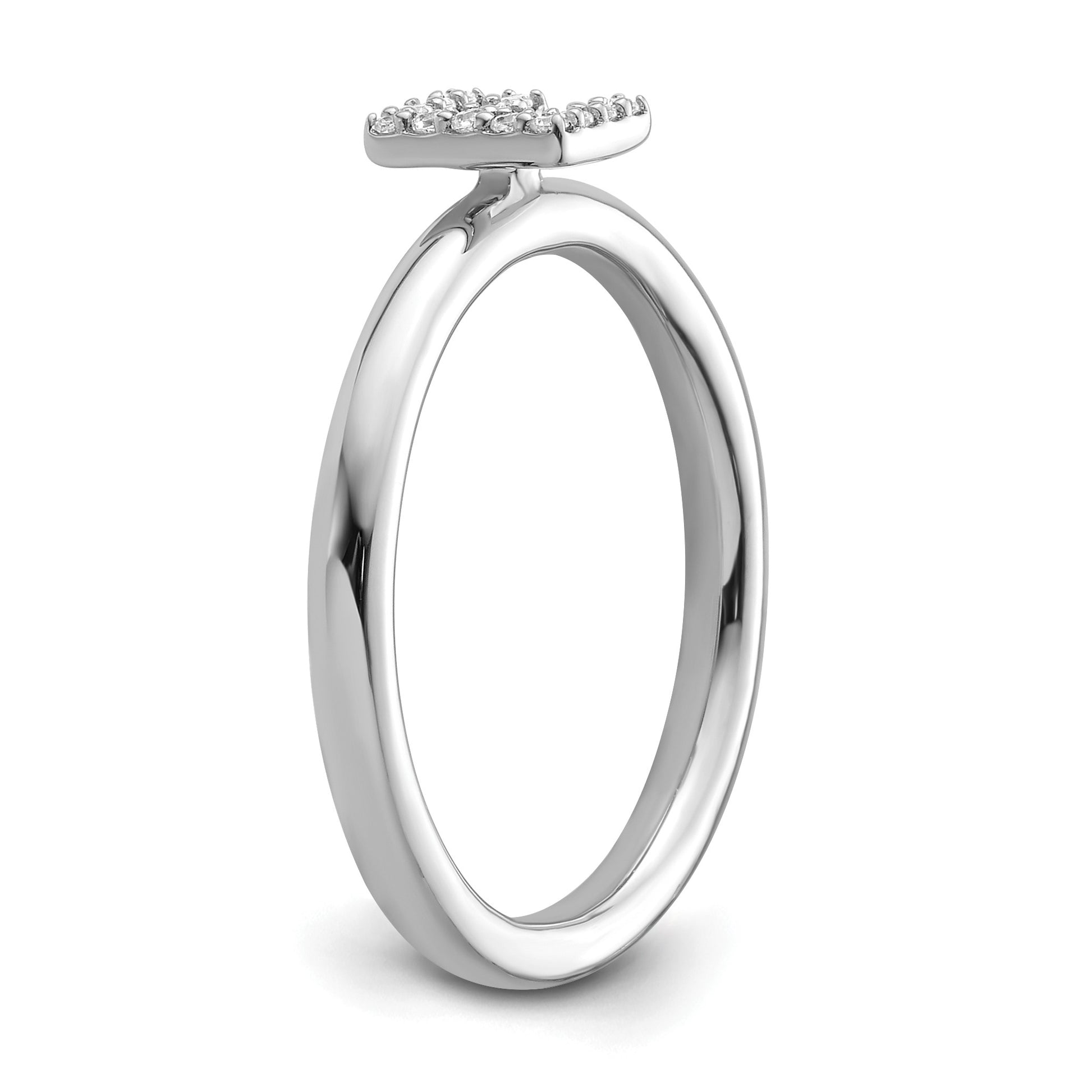 14K White Gold Stackable Diamond Initial E Size 7 Ring