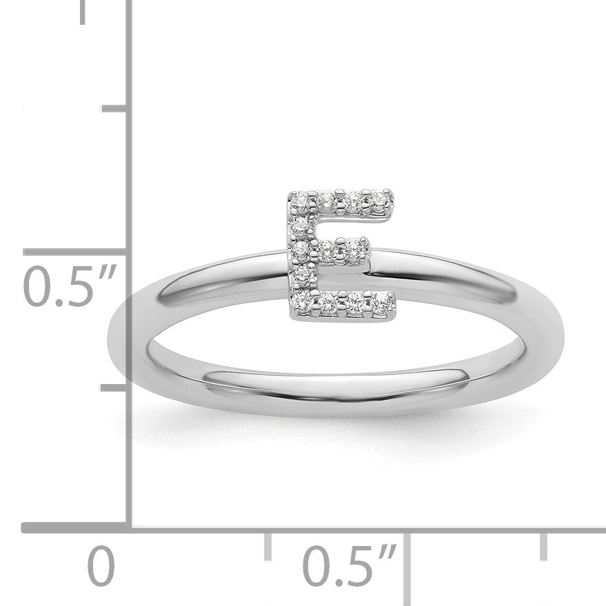 14K White Gold Stackable Diamond Initial E Size 7 Ring