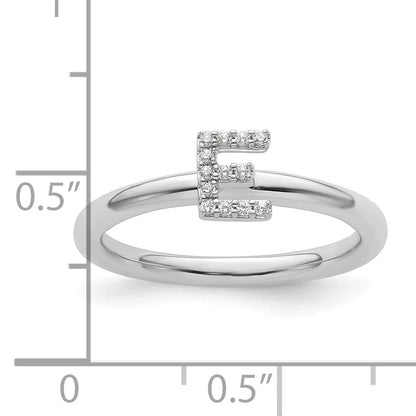 14K White Gold Stackable Diamond Initial E Size 7 Ring