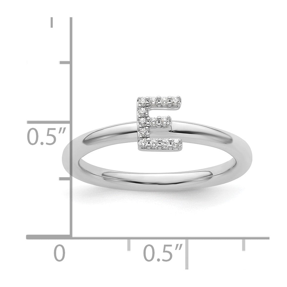 14K White Gold Stackable Diamond Initial E Ring