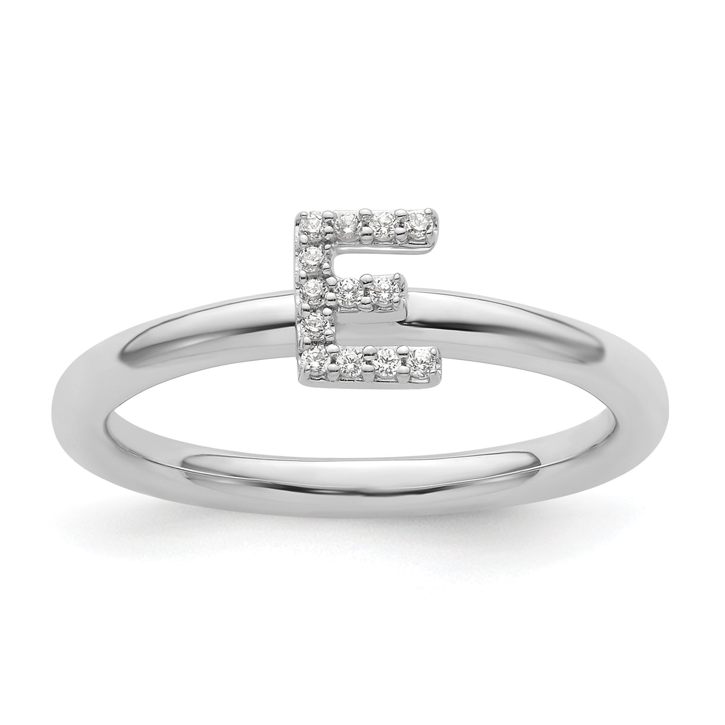 14K White Gold Stackable Diamond Initial E Size 7 Ring