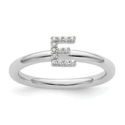 14K White Gold Stackable Diamond Initial E Size 7 Ring