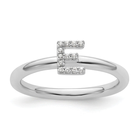 14K White Gold Stackable Diamond Initial E Size 7 Ring