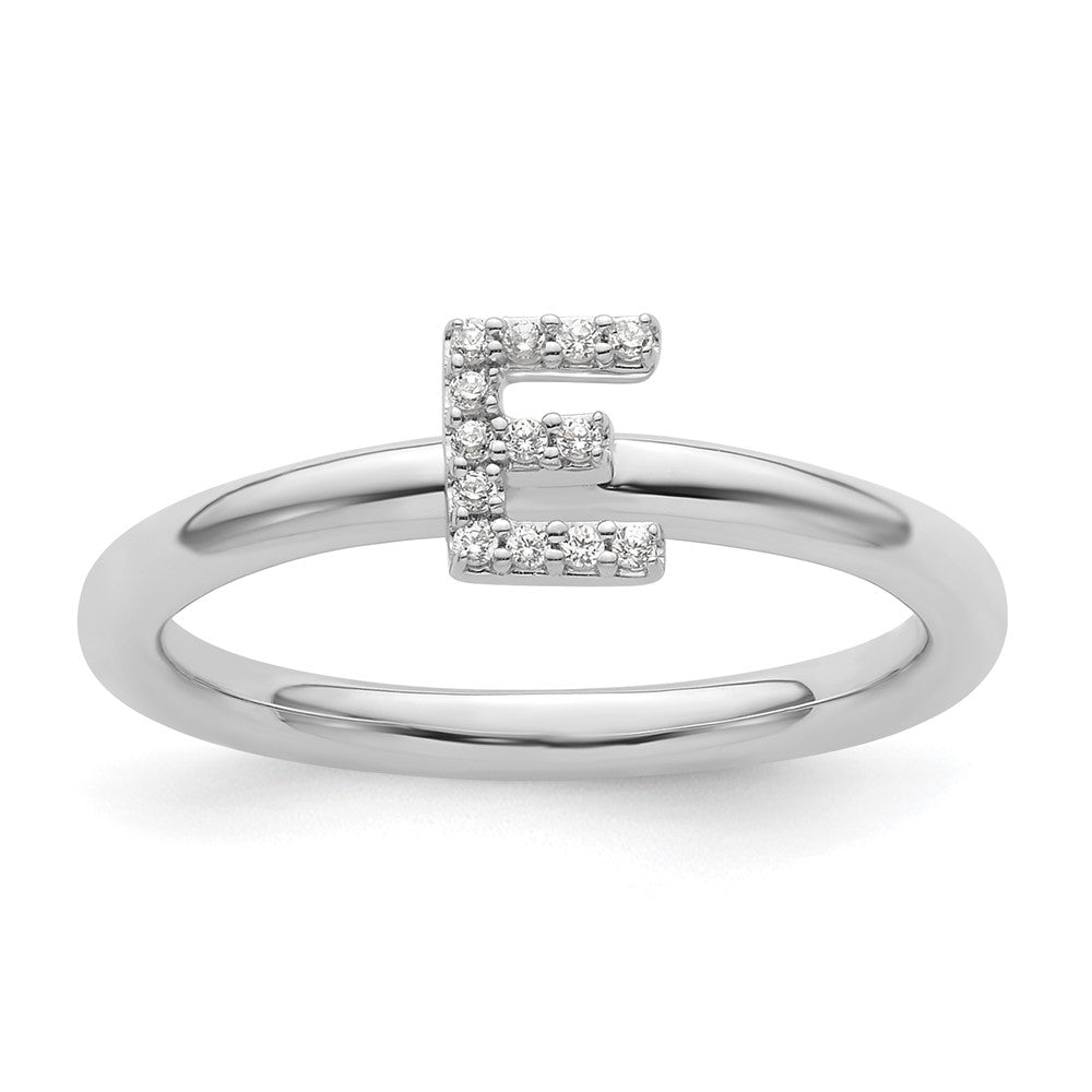 14K White Gold Stackable Diamond Initial E Ring