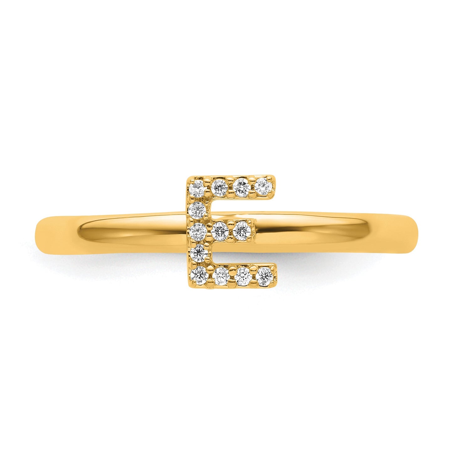 14K Stackable Diamond Initial E Size 7 Ring