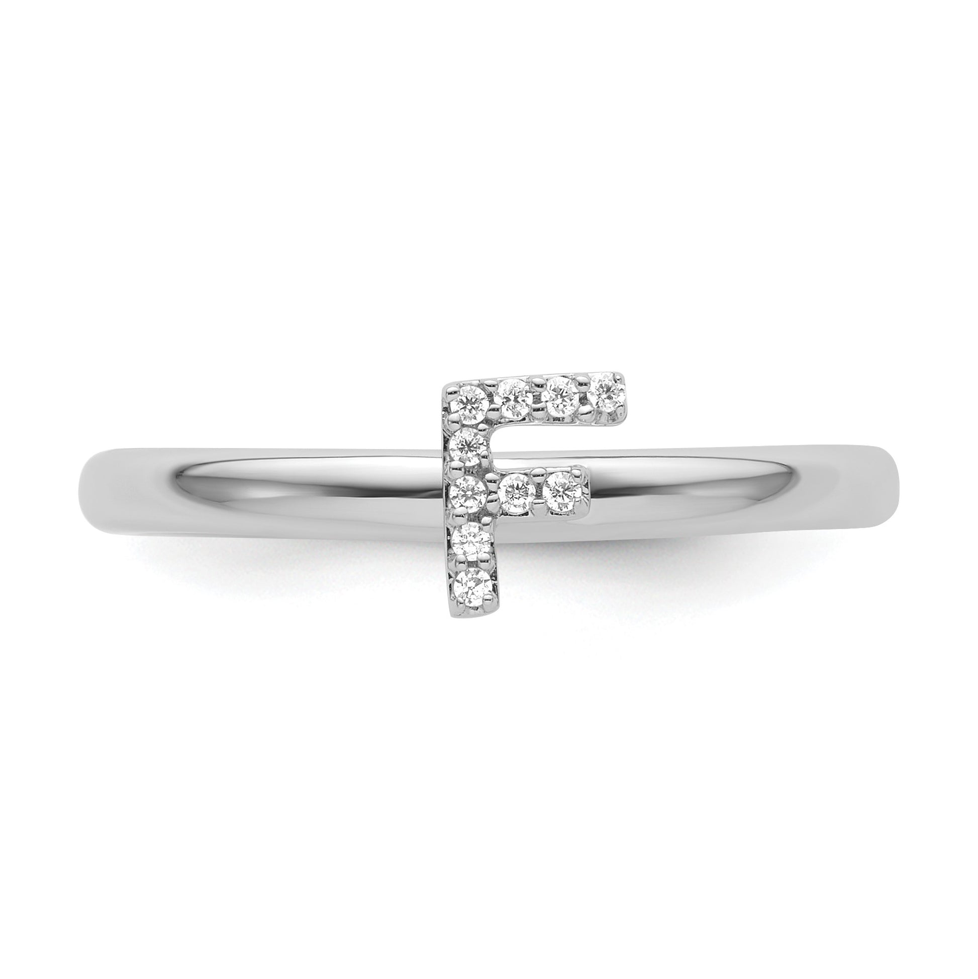 14K White Gold Stackable Diamond Initial F Size 7 Ring