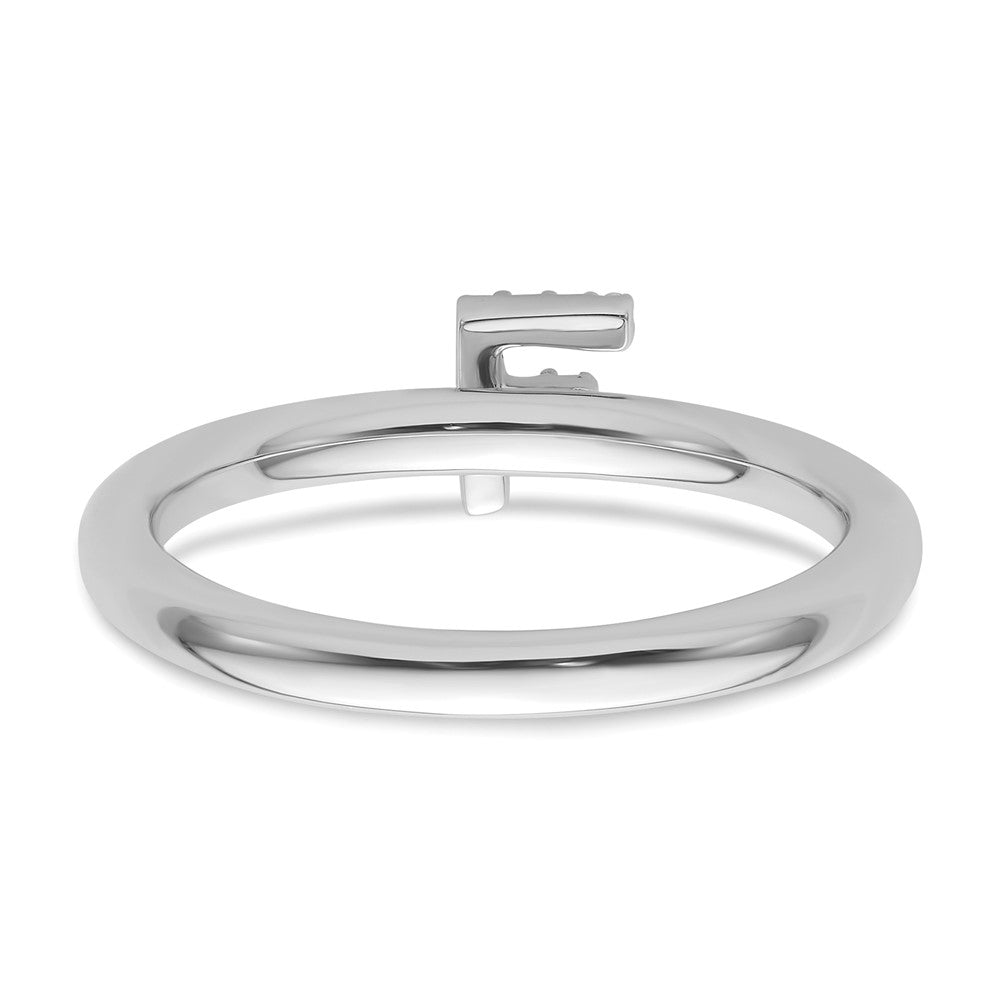 14K White Gold Stackable Diamond Initial F Ring