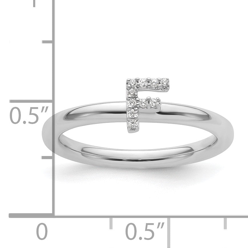 14K White Gold Stackable Diamond Initial F Size 7 Ring