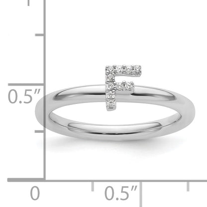 14K White Gold Stackable Diamond Initial F Size 7 Ring